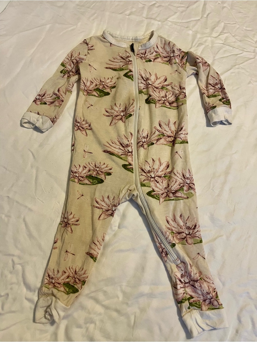 Milkbarn Cream Romper One-Piece with Pink Water Lily print